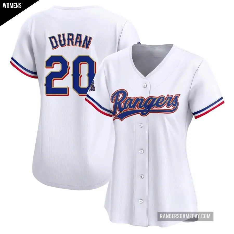 Women's Texas Rangers ＃20 Ezequiel Duran Limited Gold White 2024 Collection Jersey