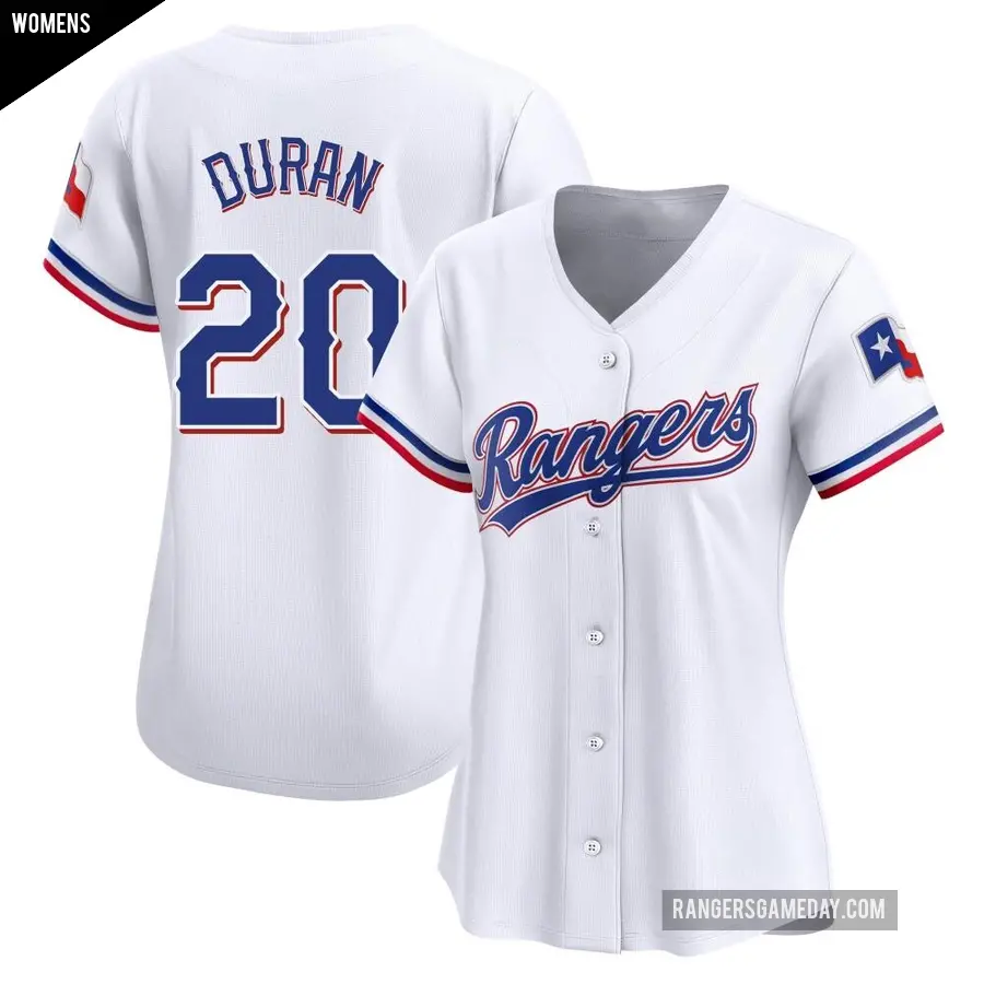 Women's Texas Rangers ＃20 Ezequiel Duran Limited White Home Jersey