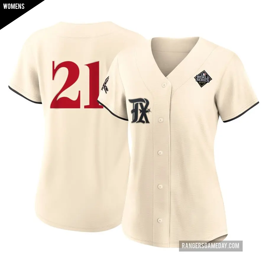 Women's Texas Rangers ＃21 Jake Burger Authentic Cream 2023 City Connect 2023 World Series Jersey