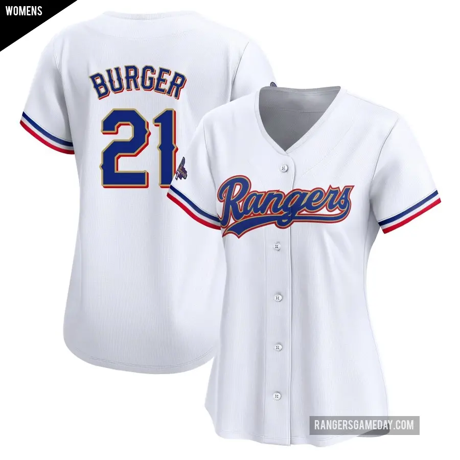 Women's Texas Rangers ＃21 Jake Burger Limited Gold White 2024 Collection Jersey