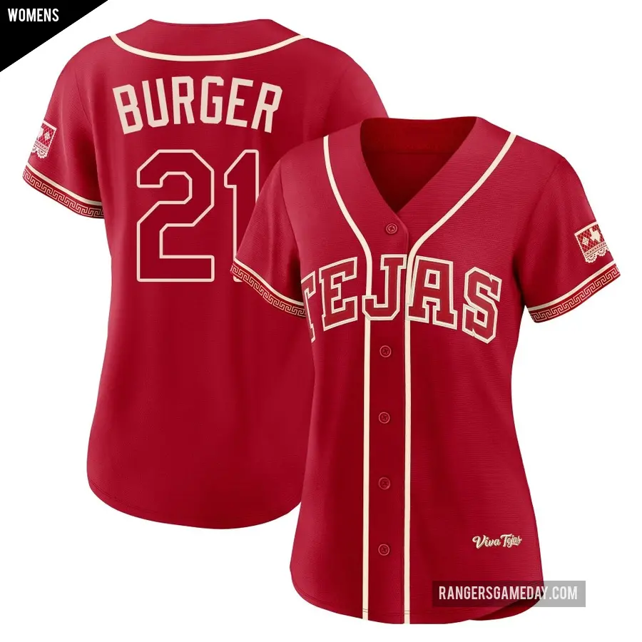 Women's Texas Rangers ＃21 Jake Burger Limited Red 2026 City Connect Stadium Jersey
