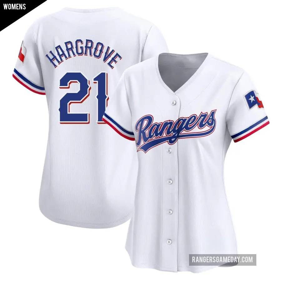Women's Texas Rangers ＃21 Mike Hargrove Limited White Home Jersey