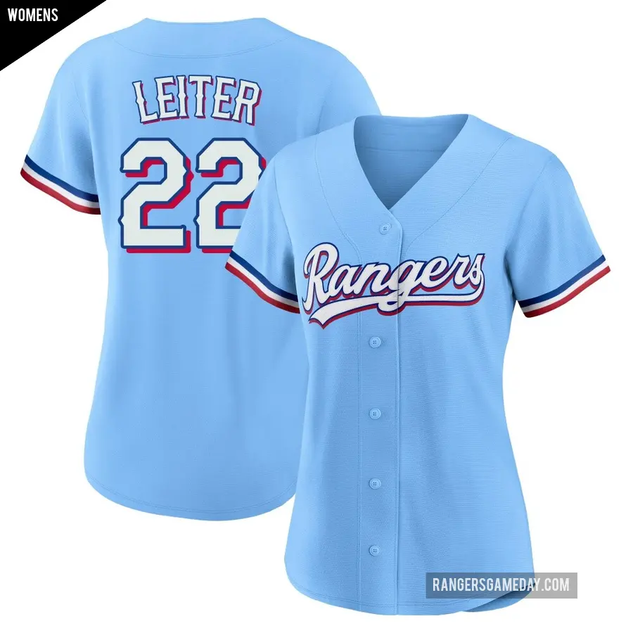 Women's Texas Rangers ＃22 Jack Leiter Replica Light Blue Alternate Jersey