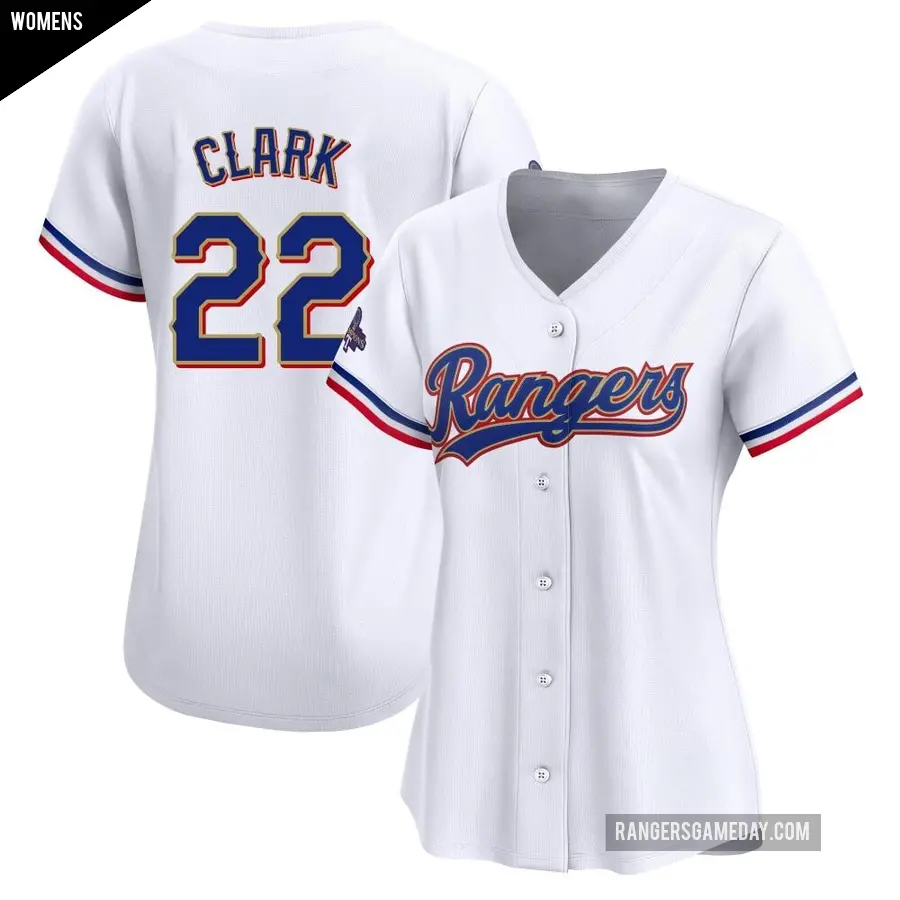 Women's Texas Rangers ＃22 Will Clark Limited Gold White 2024 Collection Jersey