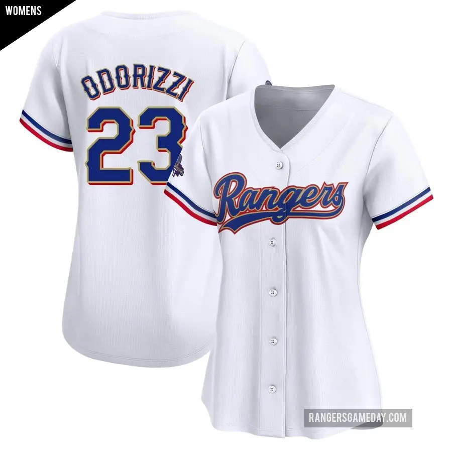 Women's Texas Rangers ＃23 Jake Odorizzi Limited Gold White 2024 Collection Jersey