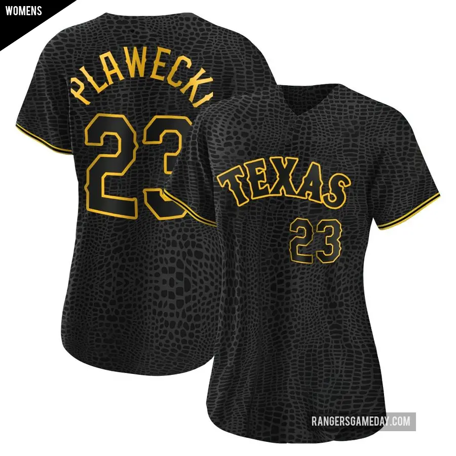 Women's Texas Rangers ＃23 Kevin Plawecki Authentic Black Snake Skin City Jersey