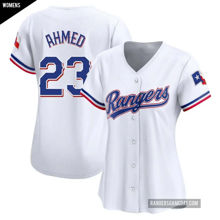 Women's Texas Rangers ＃23 Nick Ahmed Limited White Home Jersey