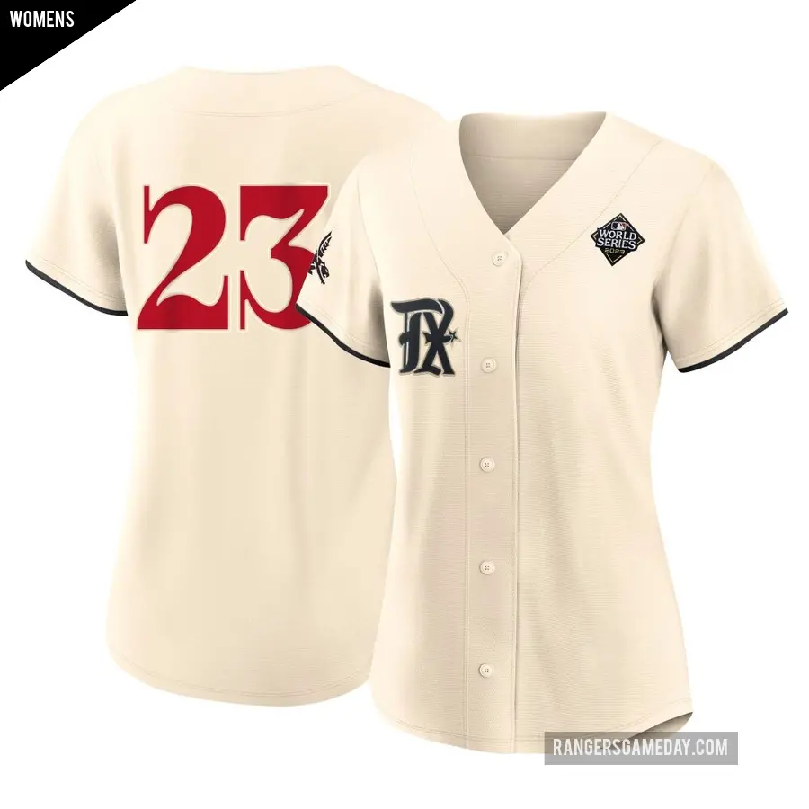 Women's Texas Rangers ＃23 Nick Ahmed Replica Cream 2023 City Connect 2023 World Series Jersey