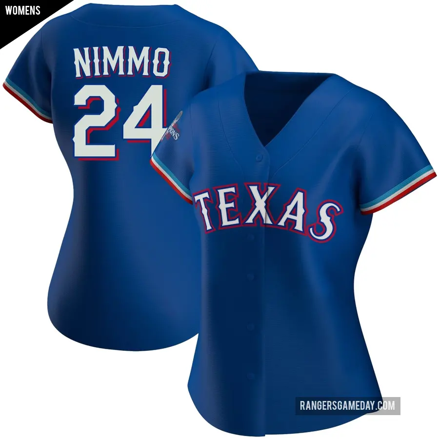 Women's Texas Rangers ＃24 Brandon Nimmo Authentic Royal Alternate 2023 World Series Champions Jersey