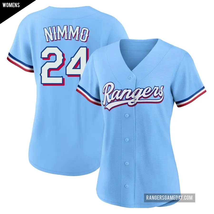 Women's Texas Rangers ＃24 Brandon Nimmo Replica Light Blue Alternate Jersey