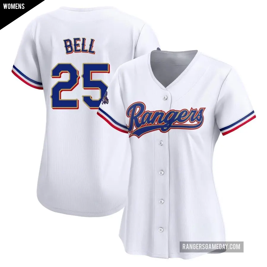 Women's Texas Rangers ＃25 Buddy Bell Limited Gold White 2024 Collection Jersey