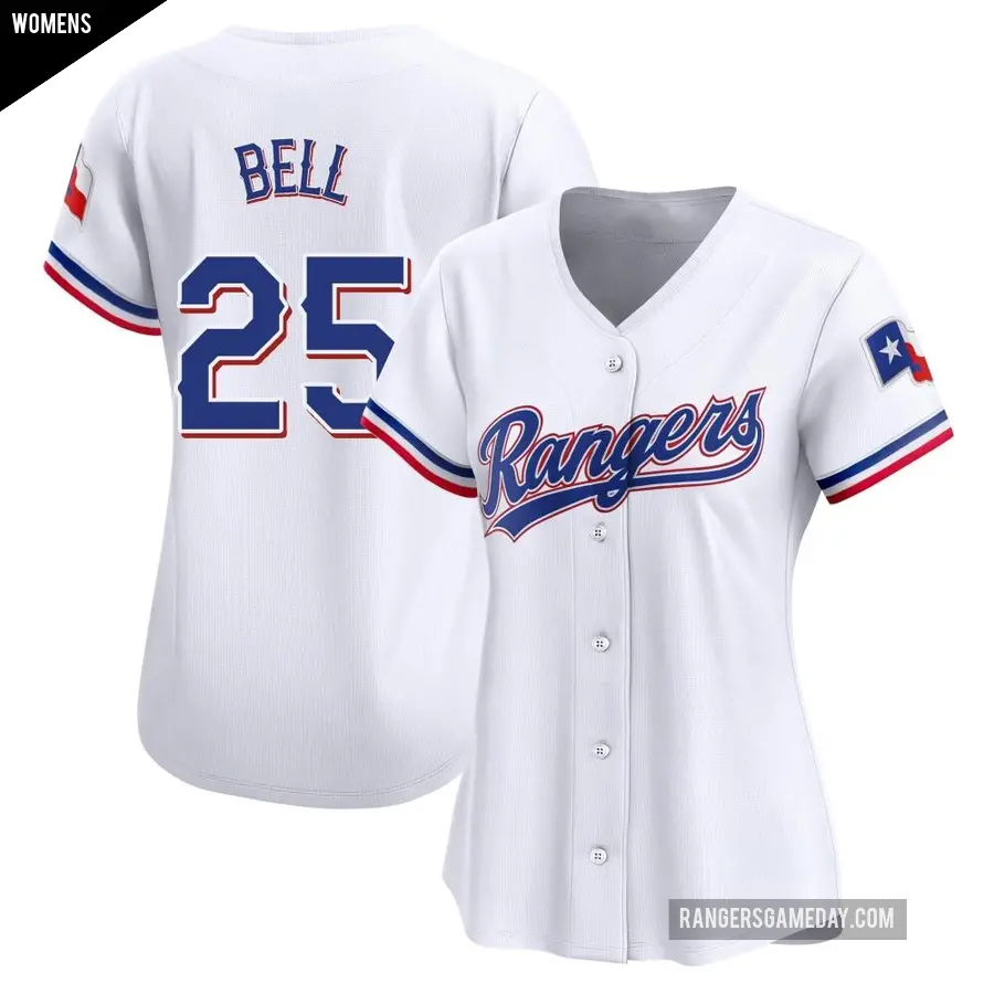 Women's Texas Rangers ＃25 Buddy Bell Limited White Home Jersey