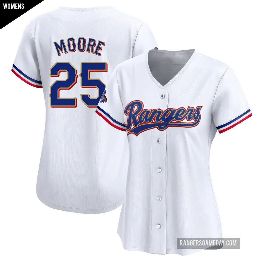 Women's Texas Rangers ＃25 Dylan Moore Limited Gold White 2024 Collection Jersey