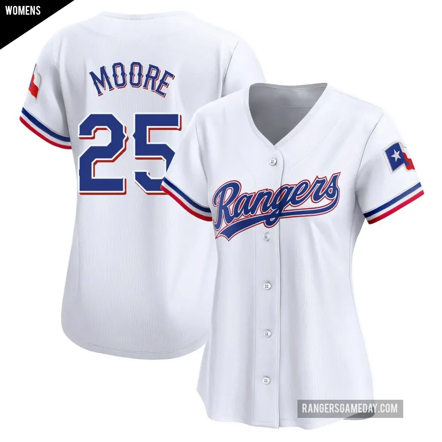 Women's Texas Rangers ＃25 Dylan Moore Limited White Home Jersey