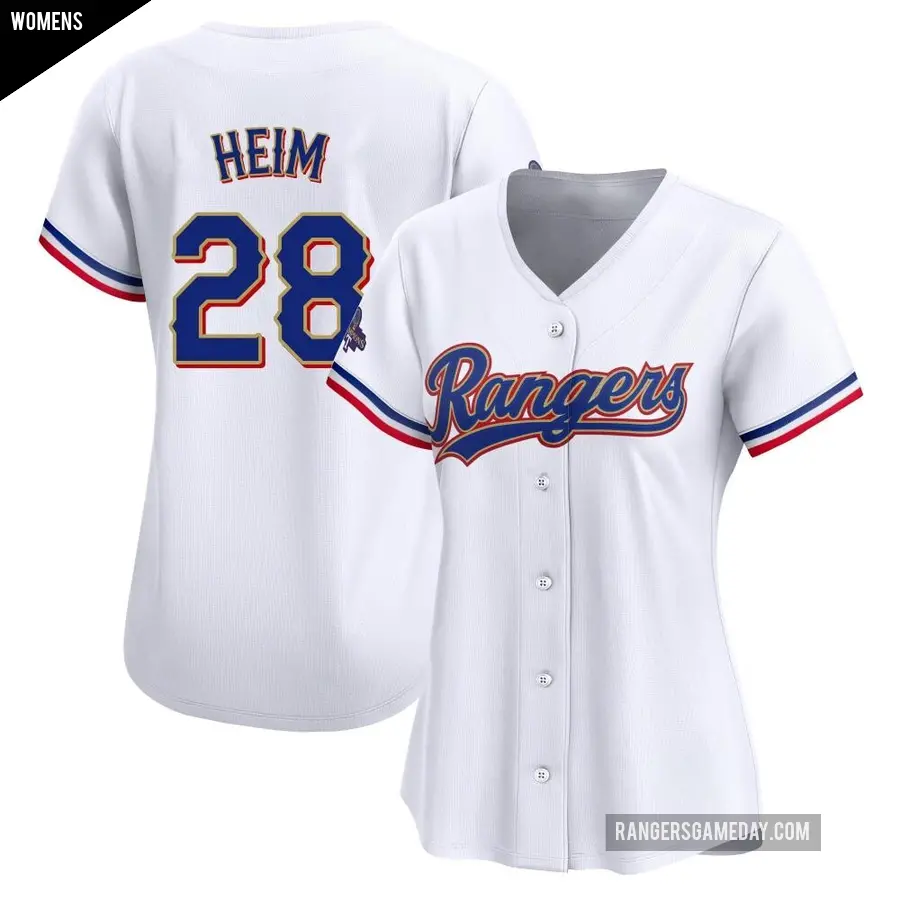 Women's Texas Rangers ＃28 Jonah Heim Limited Gold White 2024 Collection Jersey