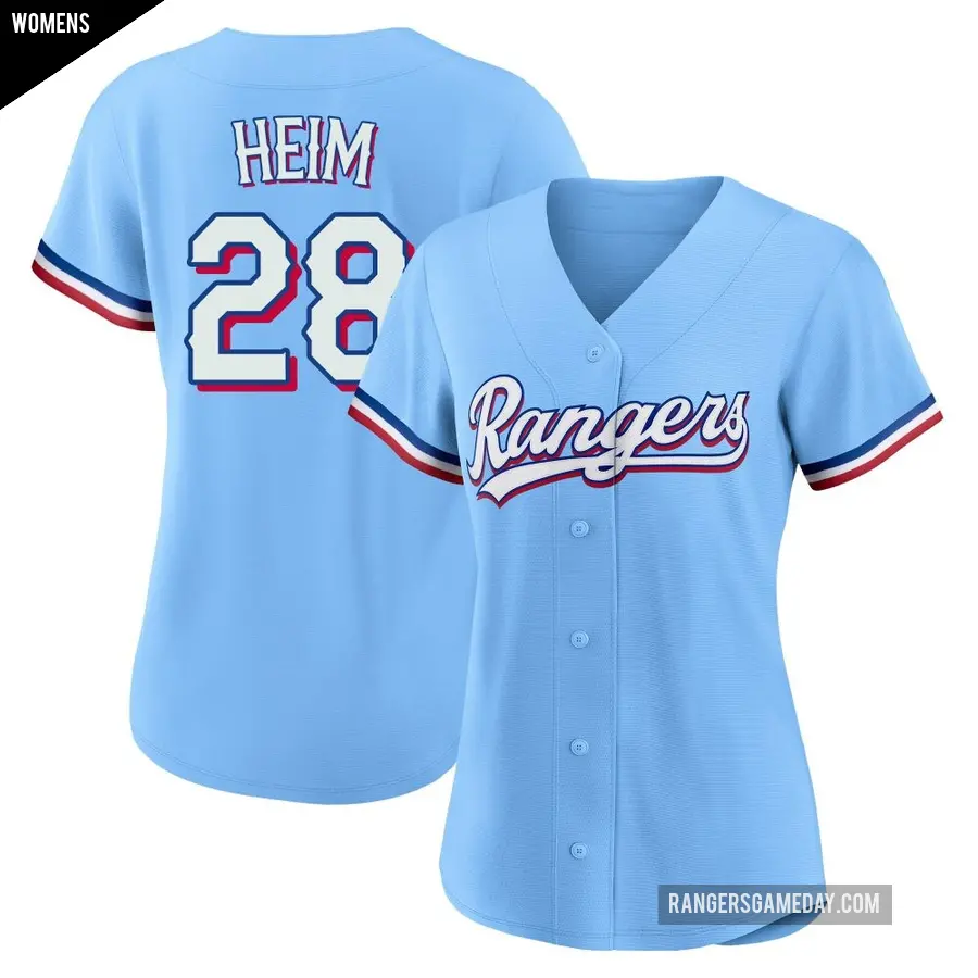 Women's Texas Rangers ＃28 Jonah Heim Replica Light Blue Alternate Jersey