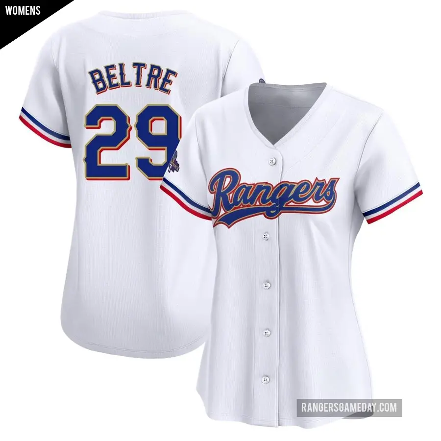 Women's Texas Rangers ＃29 Adrian Beltre Limited Gold White 2024 Collection Jersey