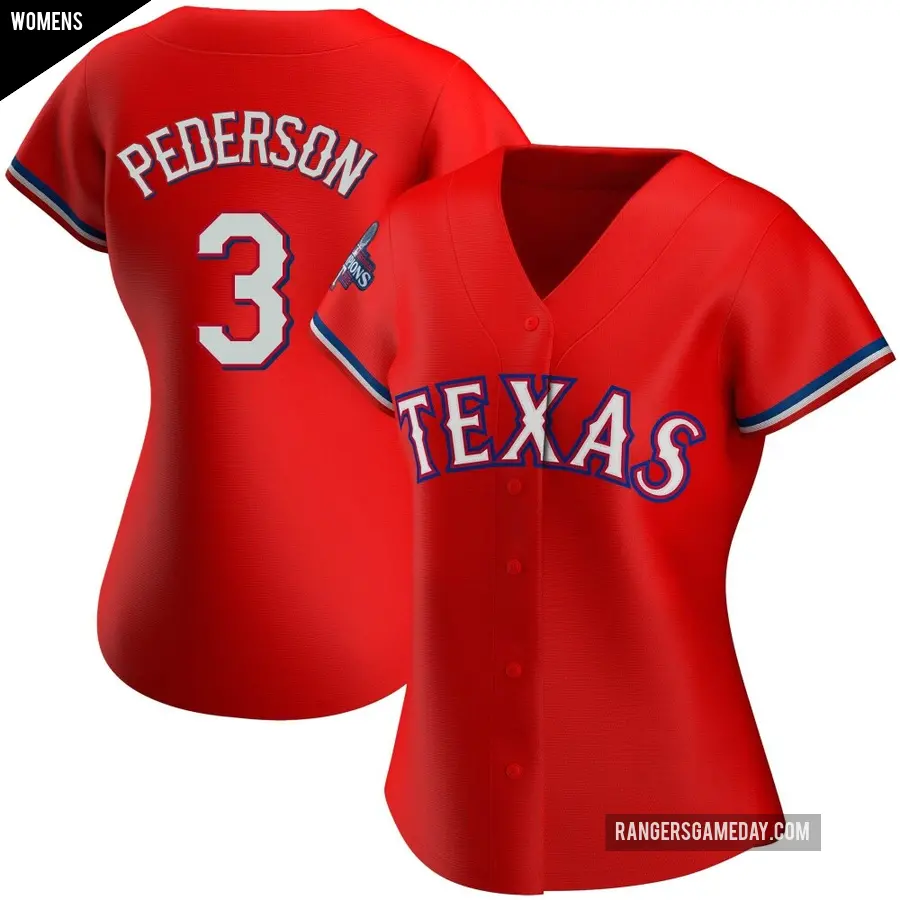 Women's Texas Rangers ＃3 Joc Pederson Authentic Red Alternate 2023 World Series Champions Jersey