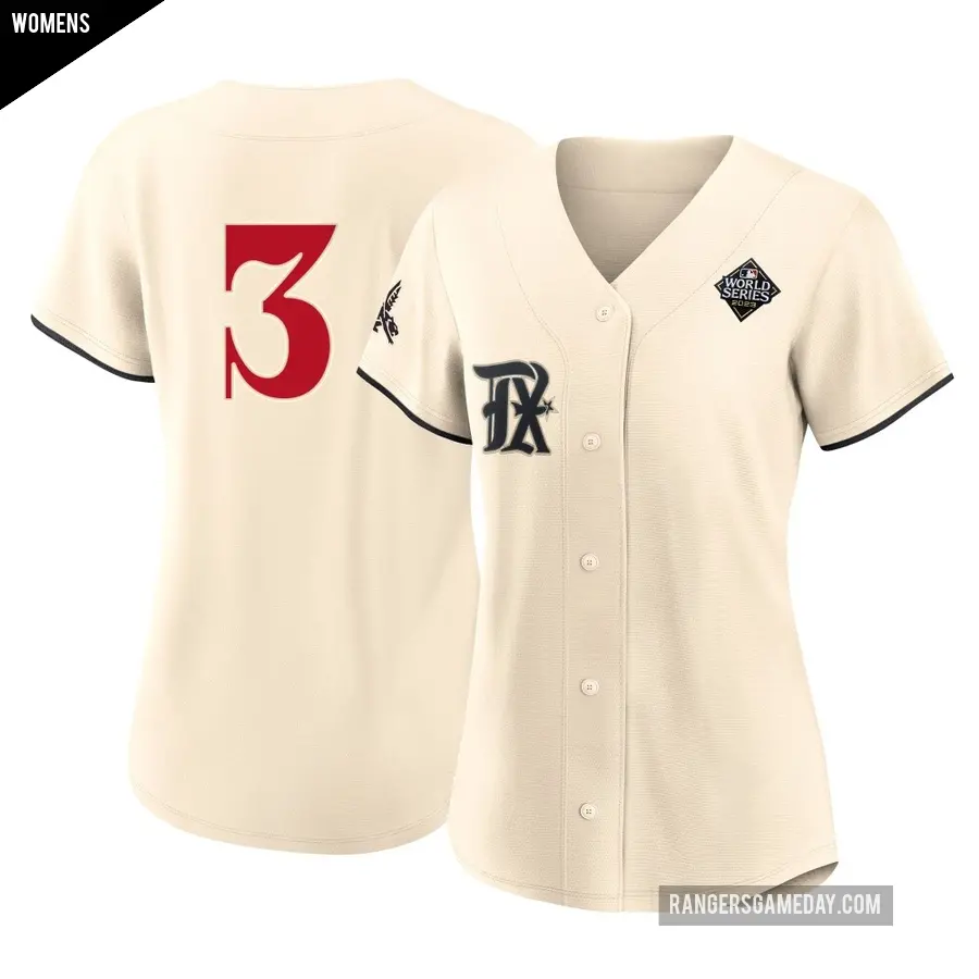 Women's Texas Rangers ＃3 Joc Pederson Replica Cream 2023 City Connect 2023 World Series Jersey
