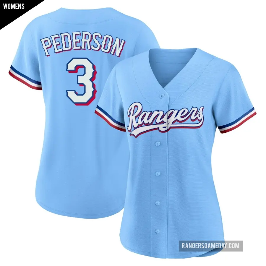 Women's Texas Rangers ＃3 Joc Pederson Replica Light Blue Alternate Jersey