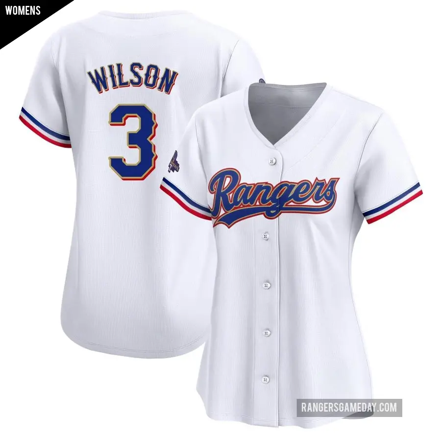 Women's Texas Rangers ＃3 Russell Wilson Limited Gold White 2024 Collection Jersey