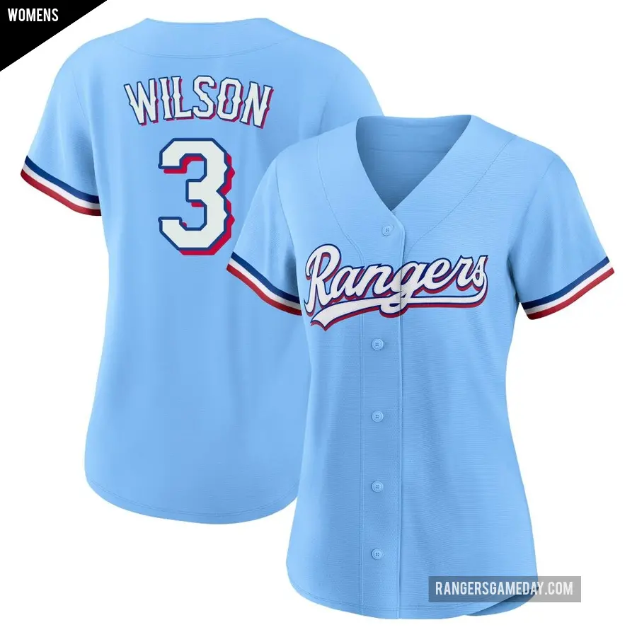 Women's Texas Rangers ＃3 Russell Wilson Replica Light Blue Alternate Jersey
