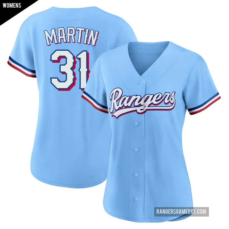 Women's Texas Rangers ＃31 Chris Martin Replica Light Blue Alternate Jersey