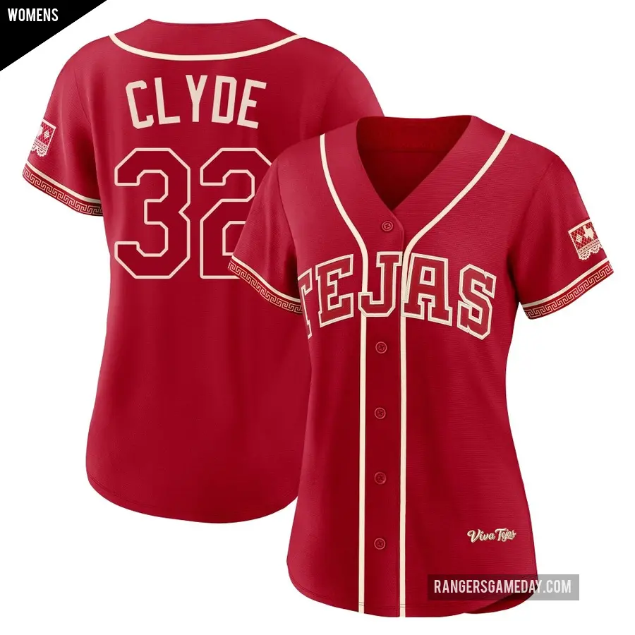 Women's Texas Rangers ＃32 David Clyde Limited Red 2026 City Connect Stadium Jersey