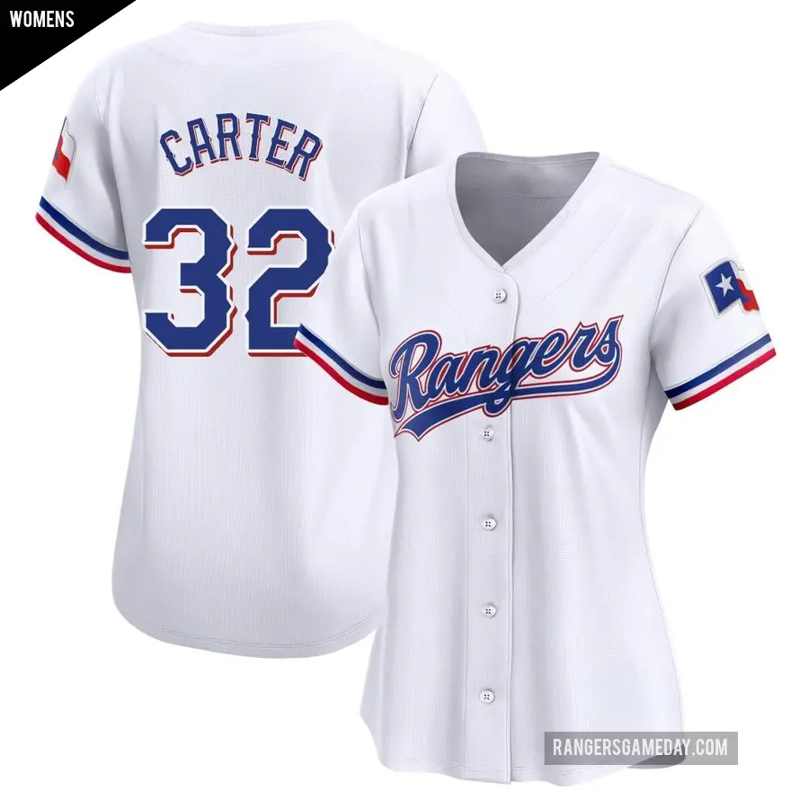 Women's Texas Rangers ＃32 Evan Carter Limited White Home Jersey