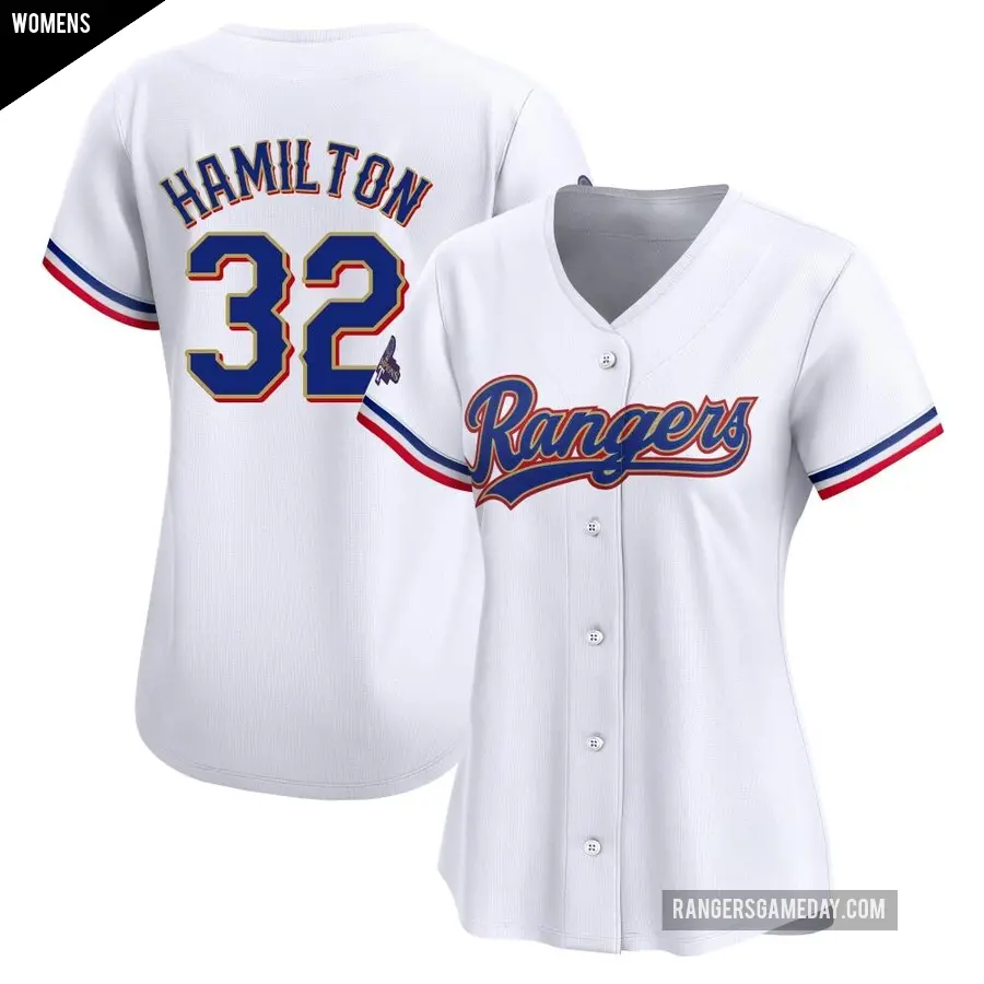 Women's Texas Rangers ＃32 Josh Hamilton Limited Gold White 2024 Collection Jersey