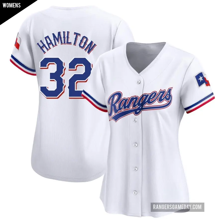 Women's Texas Rangers ＃32 Josh Hamilton Limited White Home Jersey