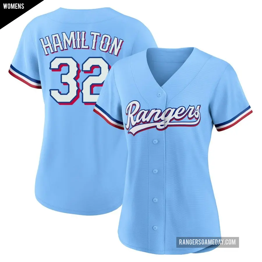 Women's Texas Rangers ＃32 Josh Hamilton Replica Light Blue Alternate Jersey