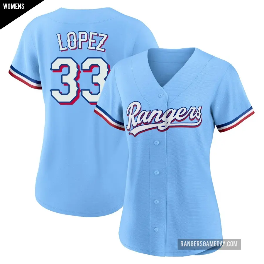 Women's Texas Rangers ＃33 Nicky Lopez Replica Light Blue Alternate Jersey