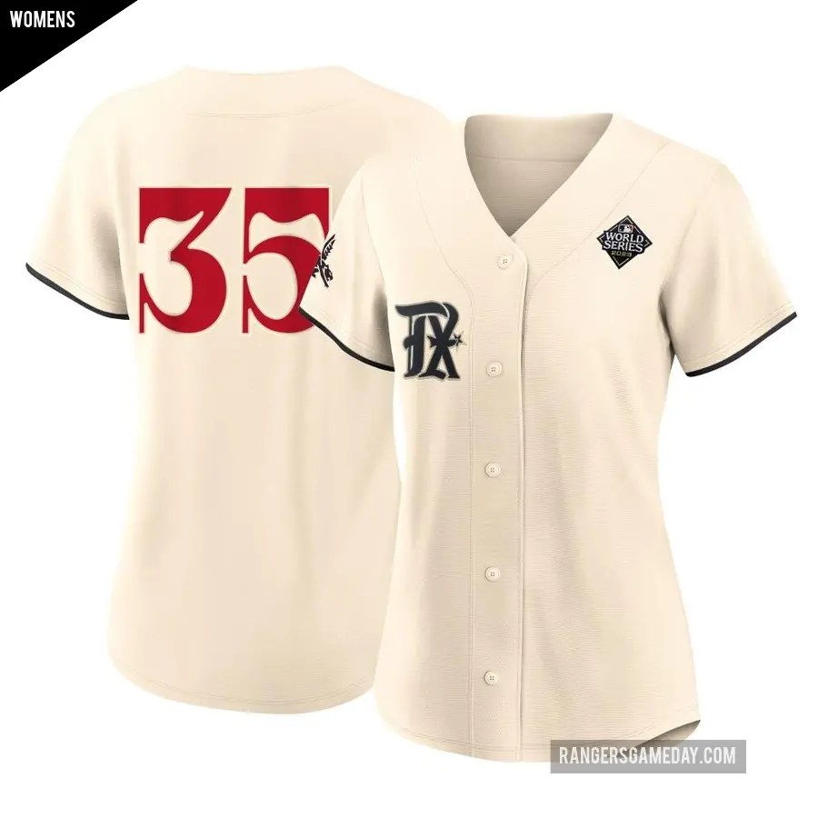 Women's Texas Rangers ＃35 Jack Leiter Authentic Cream 2023 City Connect 2023 World Series Jersey