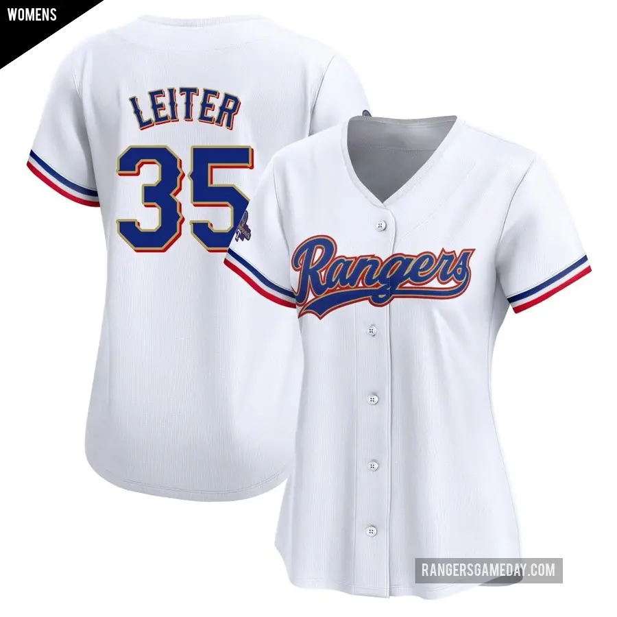 Women's Texas Rangers ＃35 Jack Leiter Limited Gold White 2024 Collection Jersey