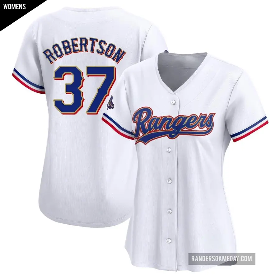 Women's Texas Rangers ＃37 David Robertson Limited Gold White 2024 Collection Jersey