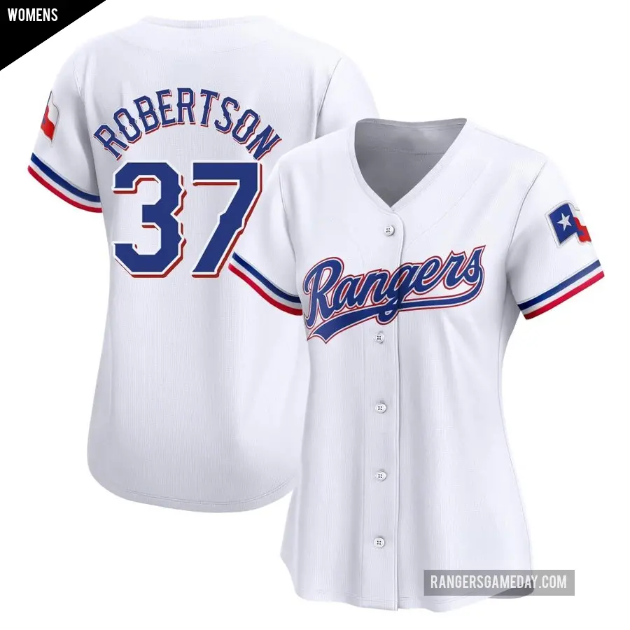 Women's Texas Rangers ＃37 David Robertson Limited White Home Jersey