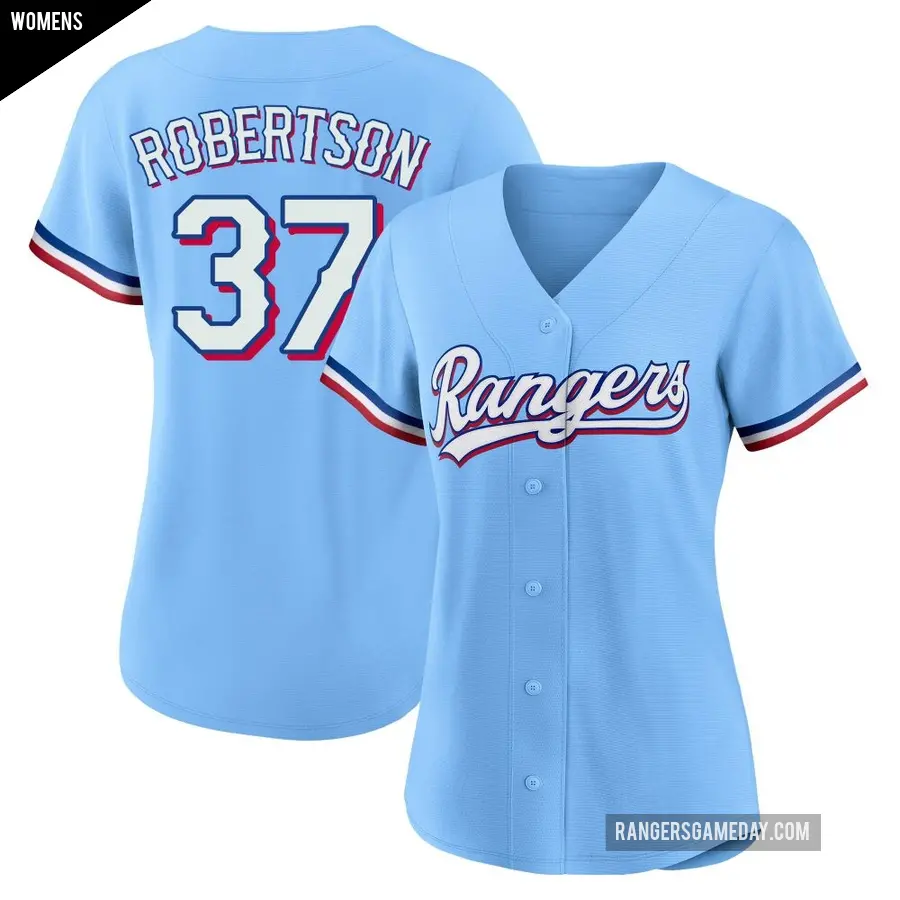 Women's Texas Rangers ＃37 David Robertson Replica Light Blue Alternate Jersey