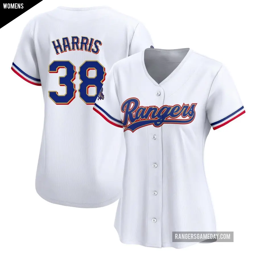 Women's Texas Rangers ＃38 Dustin Harris Limited Gold White 2024 Collection Jersey