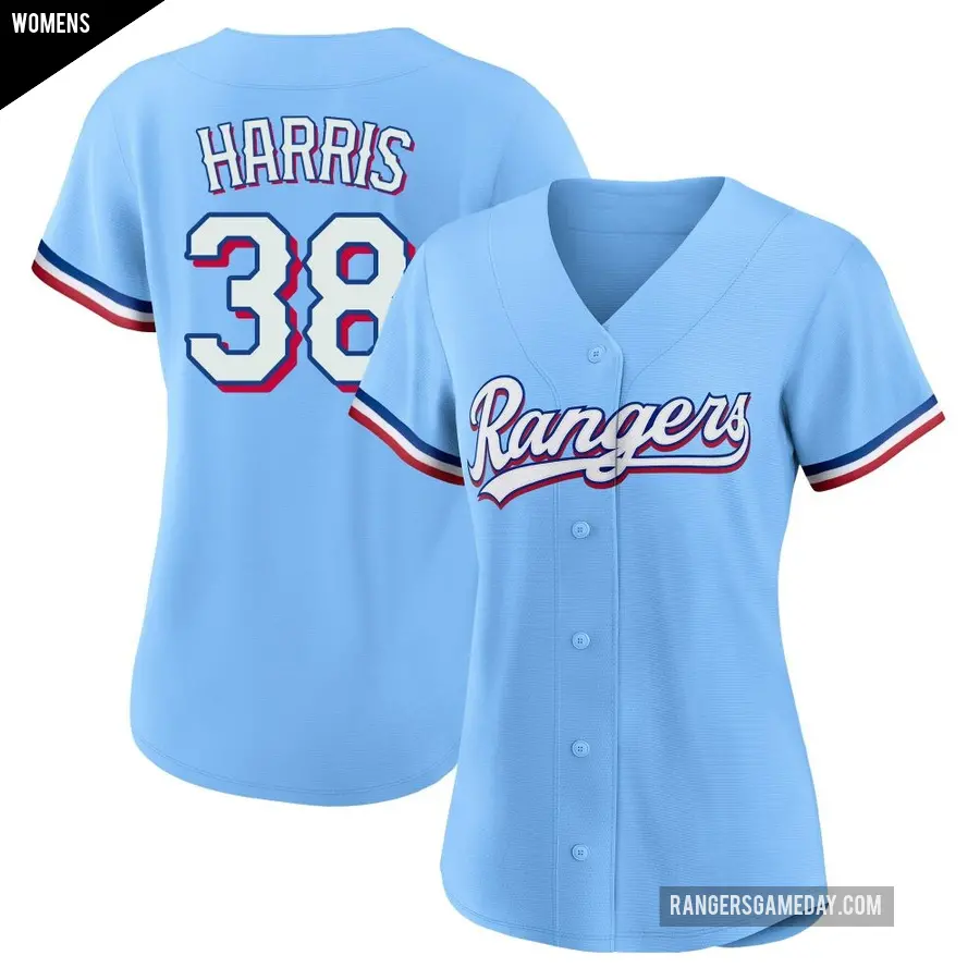 Women's Texas Rangers ＃38 Dustin Harris Replica Light Blue Alternate Jersey