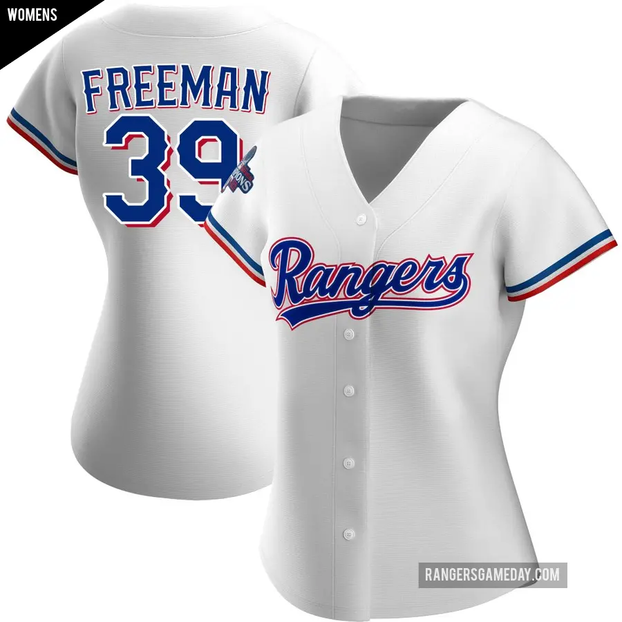 Women's Texas Rangers ＃39 Cody Freeman Authentic White Home 2023 World Series Champions Jersey