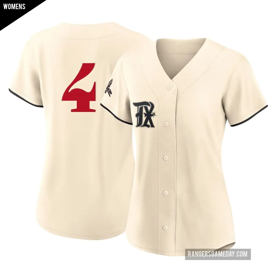 Women's Texas Rangers ＃4 Andrew McCutchen Authentic Cream 2023 City Connect Jersey