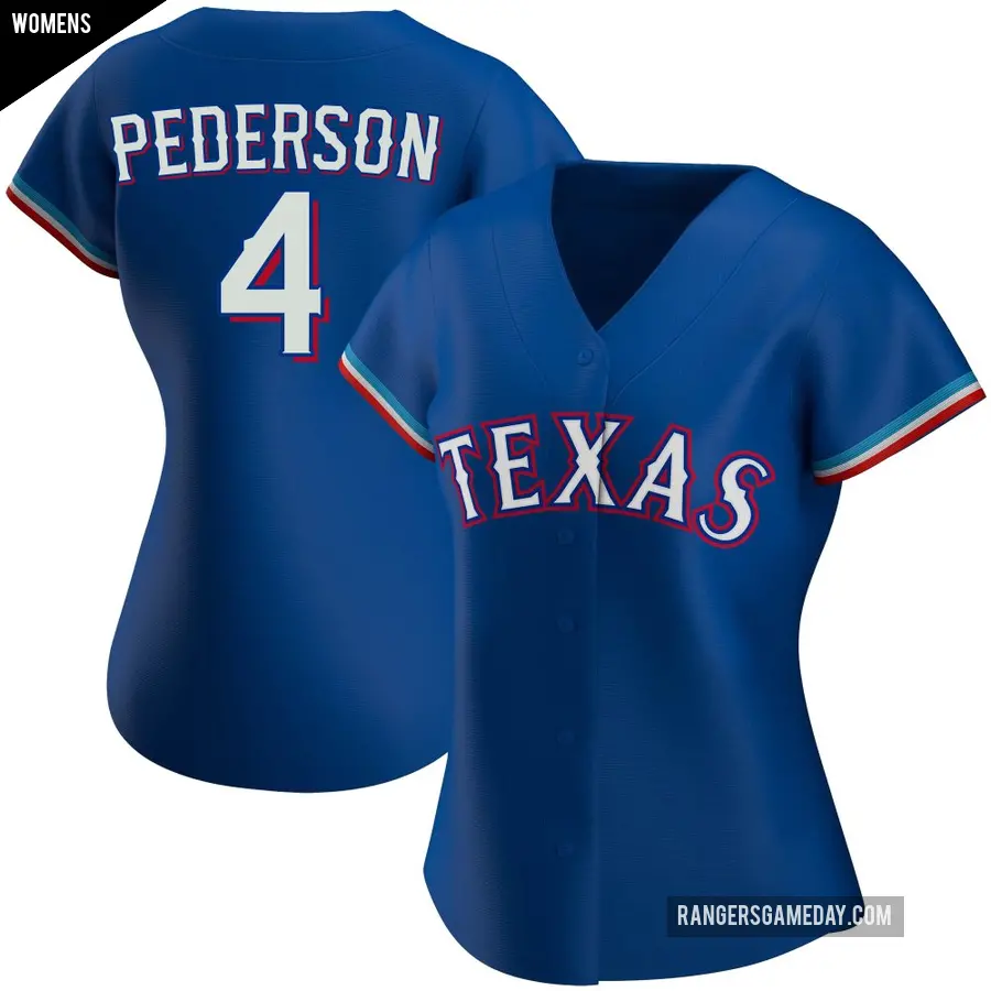 Women's Texas Rangers ＃4 Joc Pederson Authentic Royal Alternate Jersey