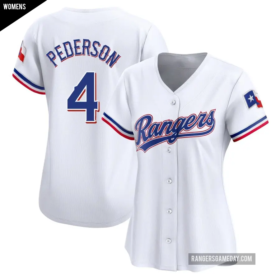 Women's Texas Rangers ＃4 Joc Pederson Limited White Home Jersey