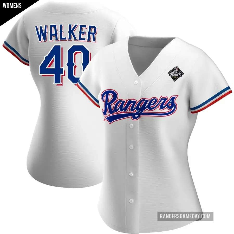 Women's Texas Rangers ＃40 Steele Walker Authentic White Home 2023 World Series Jersey