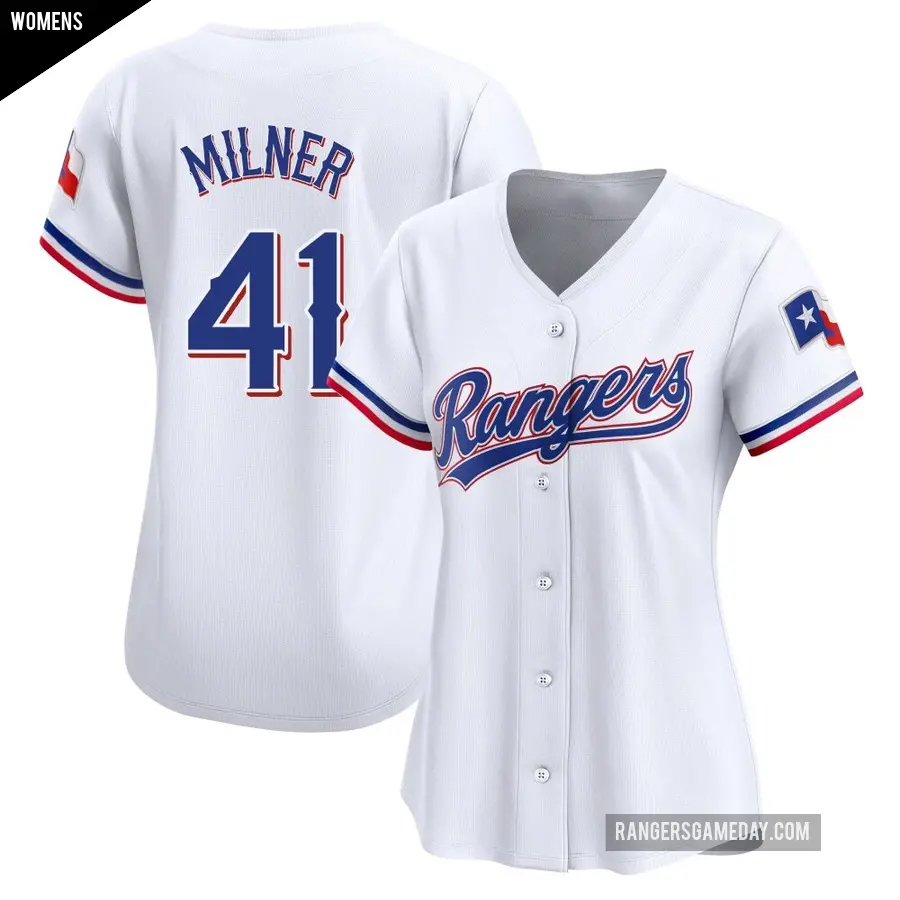 Women's Texas Rangers ＃41 Hoby Milner Limited White Home Jersey