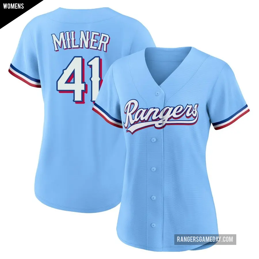 Women's Texas Rangers ＃41 Hoby Milner Replica Light Blue Alternate Jersey