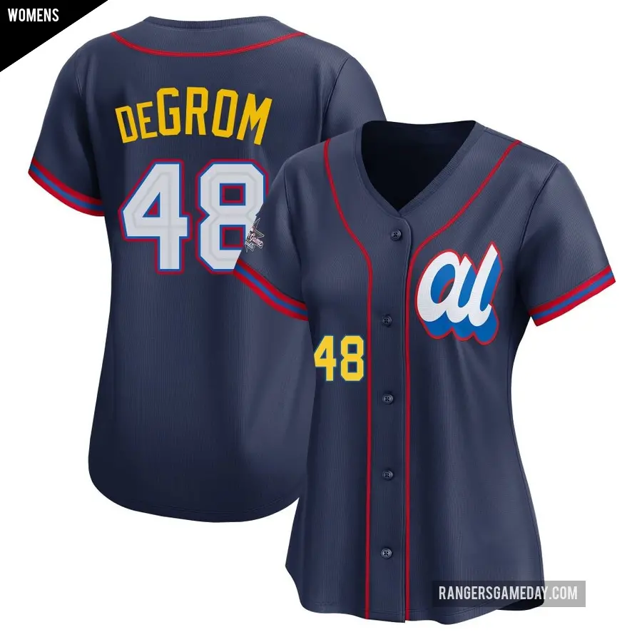 Women's Texas Rangers ＃48 Jacob deGrom Limited Navy American League 2025 All-Star Edition Jersey