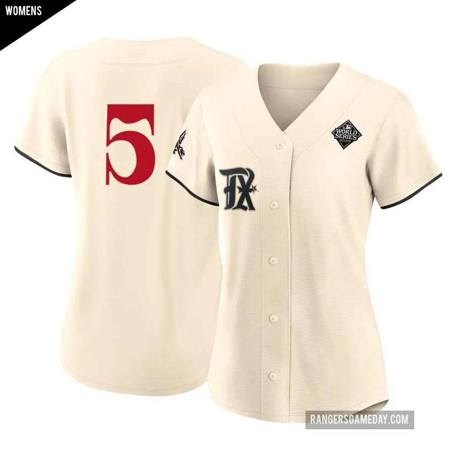 Women's Texas Rangers ＃5 Mike Napoli Authentic Cream 2023 City Connect 2023 World Series Jersey