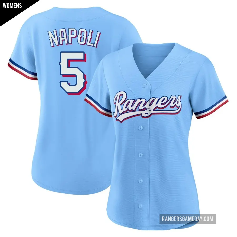 Women's Texas Rangers ＃5 Mike Napoli Replica Light Blue Alternate Jersey